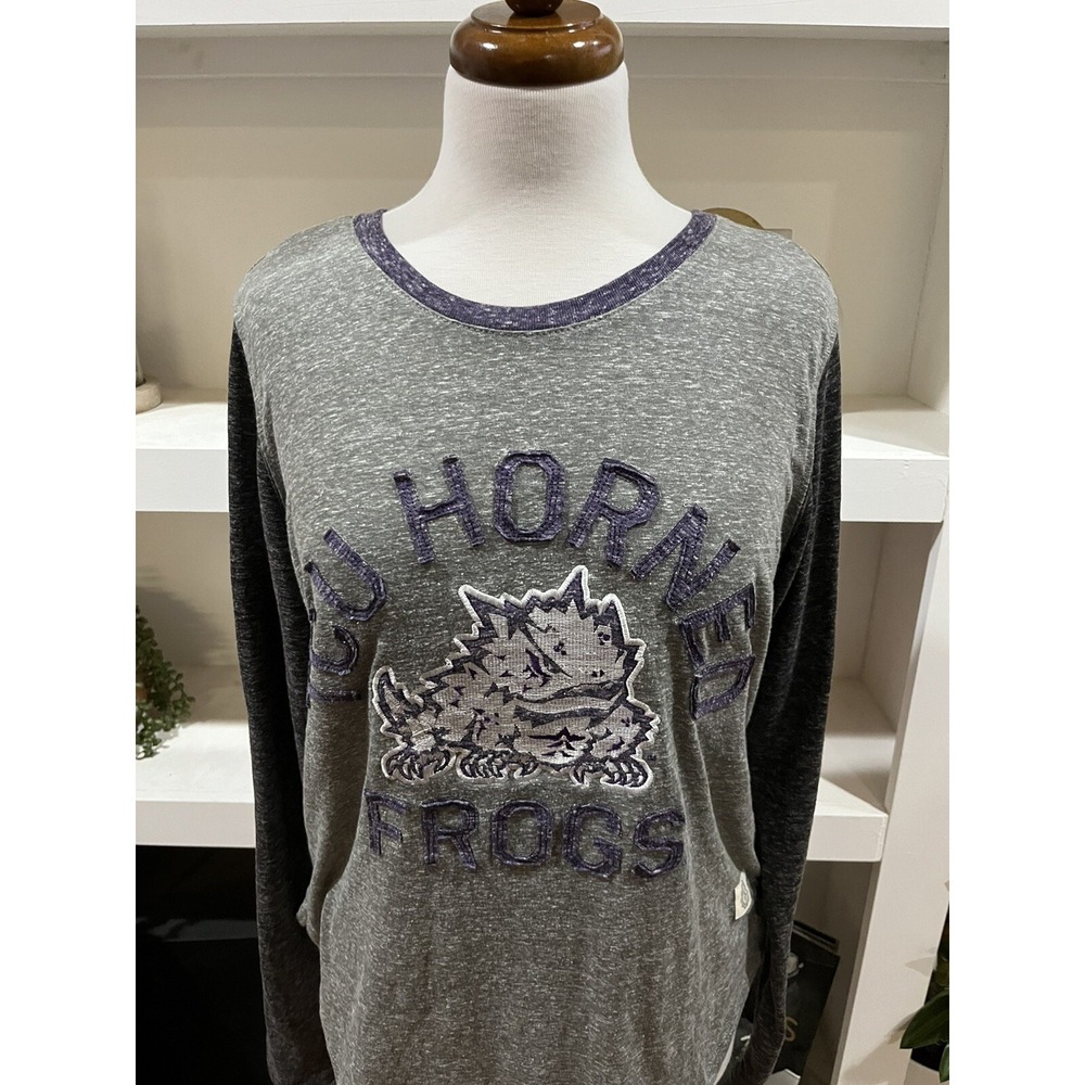 TCU Horned Frogs Shirt Womens Medium Gray Purple long sleeve Pressbox Royce